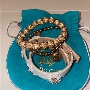 Rustic Cuff White Floral Faux Leather Wrap Around Bracelet